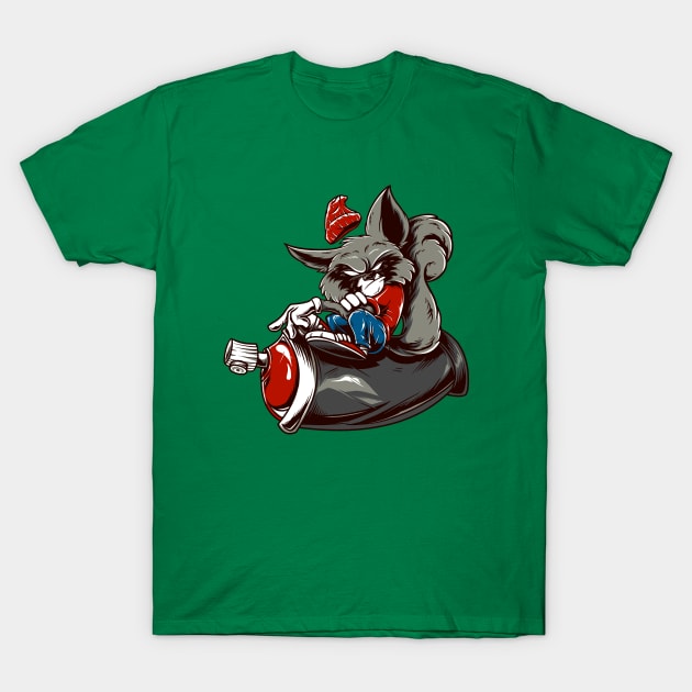 Racoon Riding Spray T-Shirt by Mako Design 